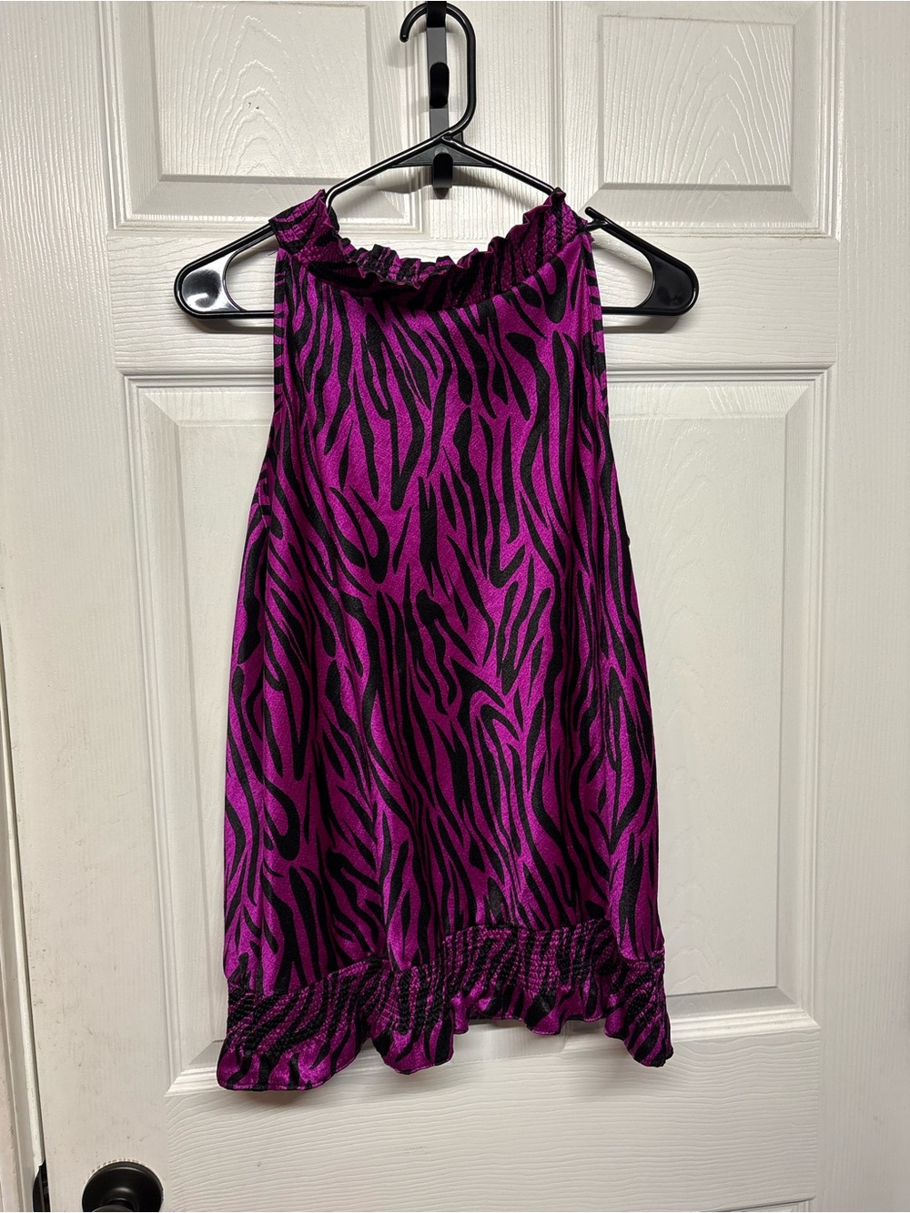 JohnPaulRichard Purple and Black Zebra Ruffle Halter Camisole